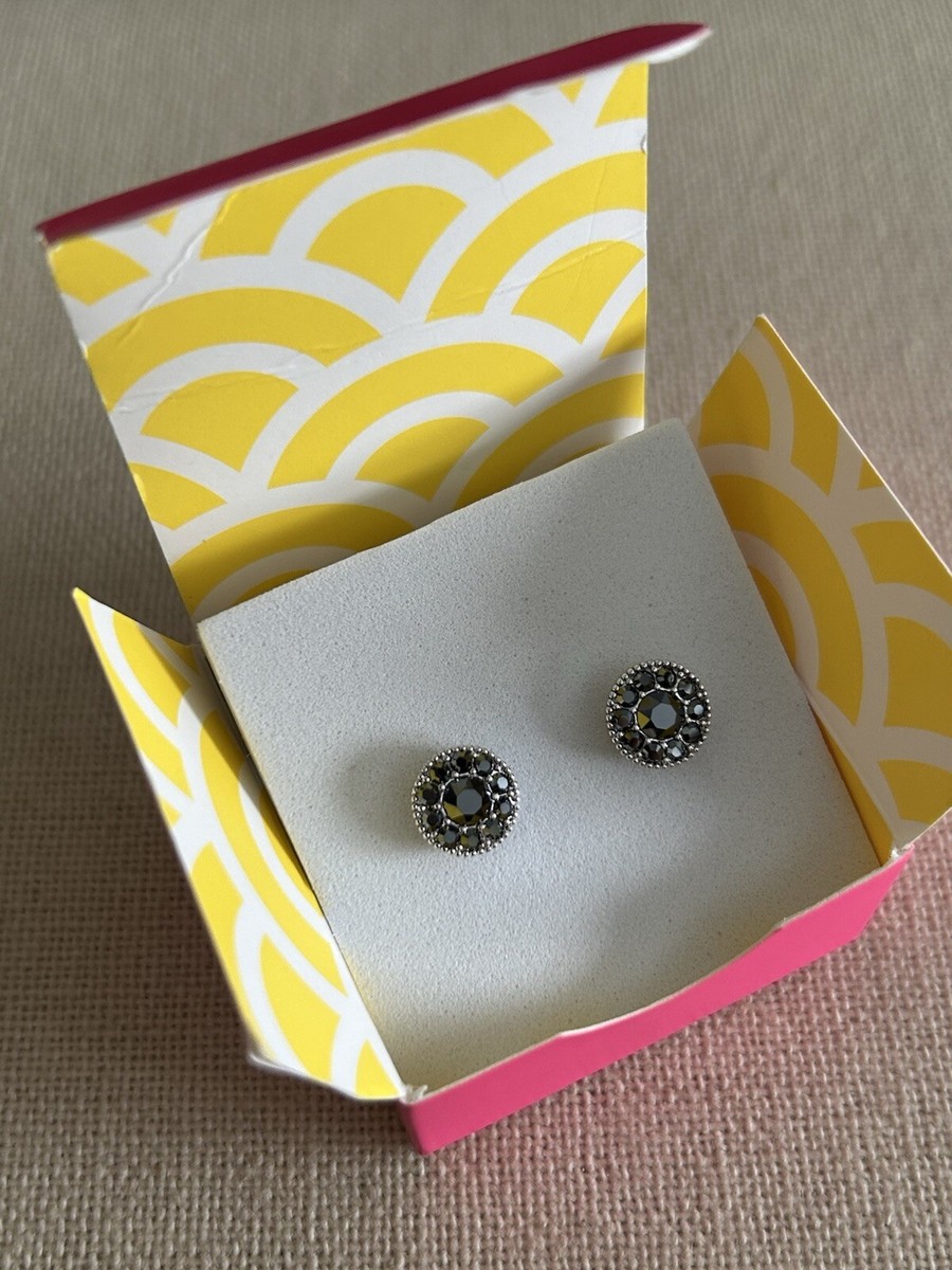Origami Owl ER0003 Silver Stud Earrings w/Silver Night Swarovski