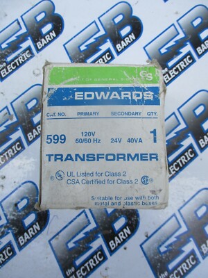 EDWARDS 599, 40 VA  120 VOLT  X 24 VOLT, OPEN CONTROL  TRANSFORMER- T1584- NEW