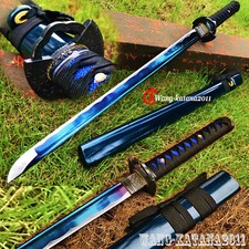 Espada Samurai Japonesa Recta Ninja Wakizashi 74CM Azul Ninjato 1060 Acero