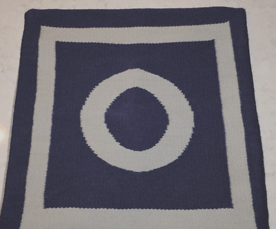 Jonathan Adler 16''x15''  ''O'' Navy Blue & Gray Throw Pillow Reversible letter WOOL
