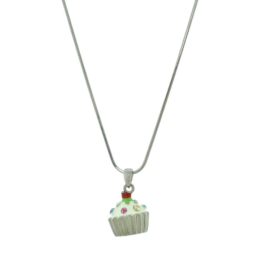 W Collar Colgante Pastel 3D Cristal Swarovski Blanco Cupcake Vainilla Cadena 18"  Foto 4 de 4