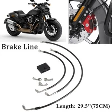 Black Extended Upper Lower Complete Brake Line Kit For Harley Softail Fat Bob XL