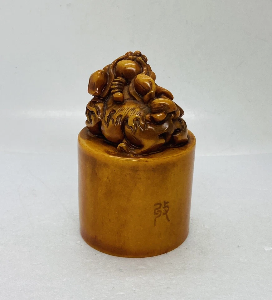 "Pisapapeles vintage chino Shoushan piedra tallada sello Foo Dog 3,5"" arte 23" Foto 4 de 4