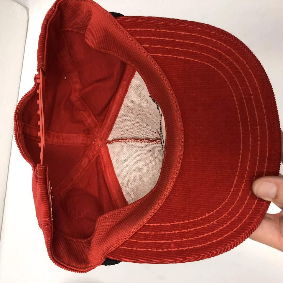 NOS Vtg Ram Action Red CORDUROY TRUCKER Hat BOEING 747 Air Plane Snapback Cap  - Image 4 of 4