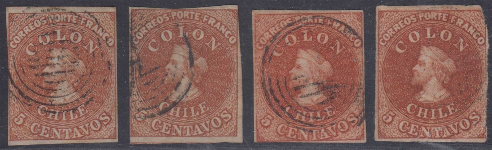 CHILE 1854 COLUMBUS Sc 3, 3a, 3b & 3c ALL LISTED SHADES WMK FA5-1 USED SCV$610