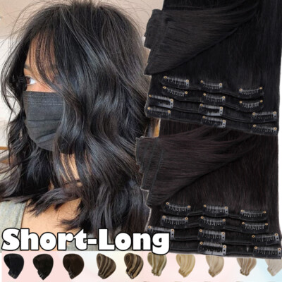 CLEARANCE Human Hair Extensions Clip In Real Remy Hair Full Head Caramel Black