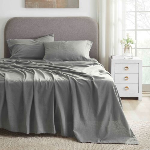 Cotton Linen Blend Deep Pocket Solid Lightweight Deep Pocketed Bed Sheet Set - Picture 6 of 39