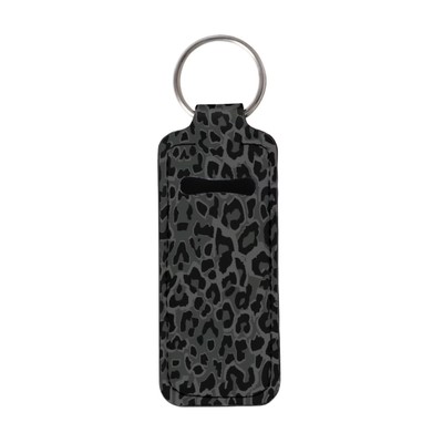 Suobstales Black Leopard Chapstick Holder Keychain Neoprene Lip Balm Holder W...