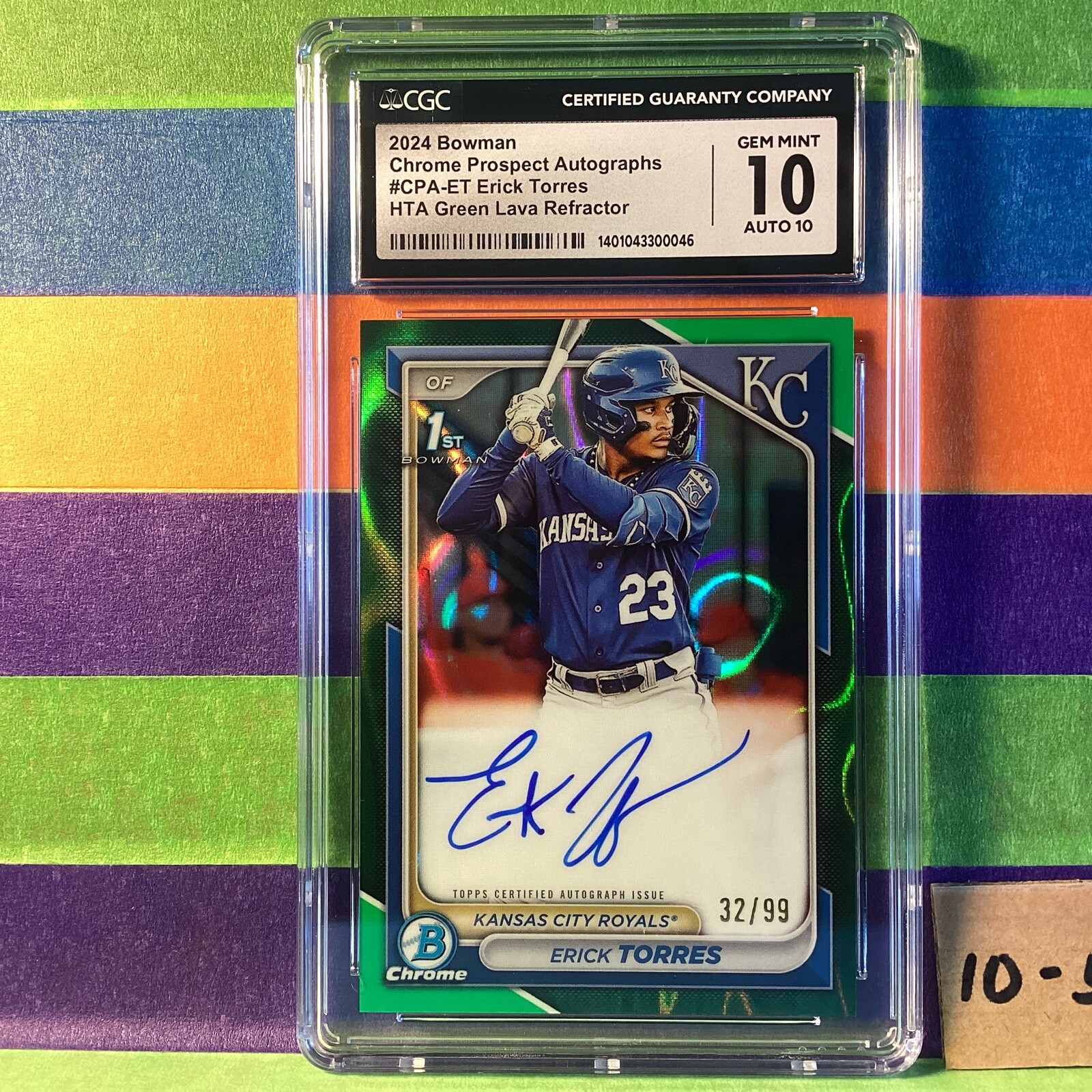 2024 Bowman Chrome Erick Torres #CPA-ET 1st Green Lava Refractor Auto /99 Gem 10