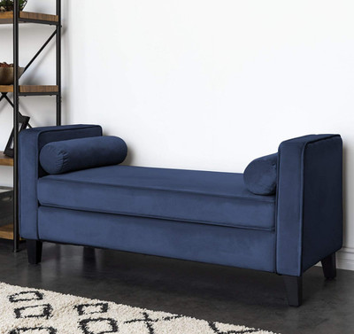 Velvet Ottoman Bench With Arms Bedroom Lounge Large Vanity Stool Entryway Blue 762792575523 Ebay