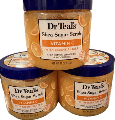 Dr Teal's Shea Sugar Scrub Vitamin C Essential Oils Shea Butter Orange Oil 3pk