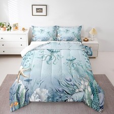 Jellyfish Comforter Set Teal Blue Ocean Beach Coastal Bedding Comforter Sets ...