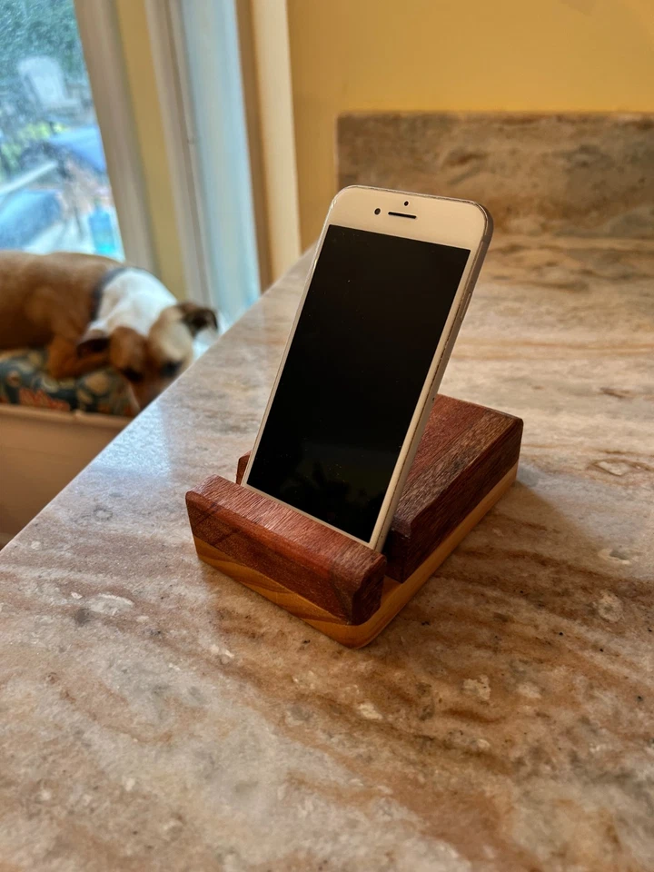 Cell Phone Stand Wooden Tablet Mount Desktop Holder Cradle Dock Bedroom Office - Image 2 of 4
