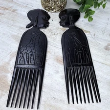 Vintage Set of 2 African Hair Picks His & Hers Afro Picks Black Beautiful Design