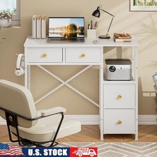 Reversible Computer Desk W/ Ample Storage 4 Fabric Drawers Home Office New