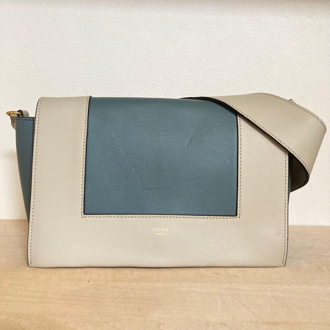 Celine Frame Bag Bicolor Shoulder Off-White Blue Gray Used image 2