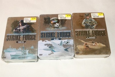 STRIKE FORCE Lot of 3 Gift Tins - Air Sea Land - 15 TOTAL DISCS Minitary DVD NEW