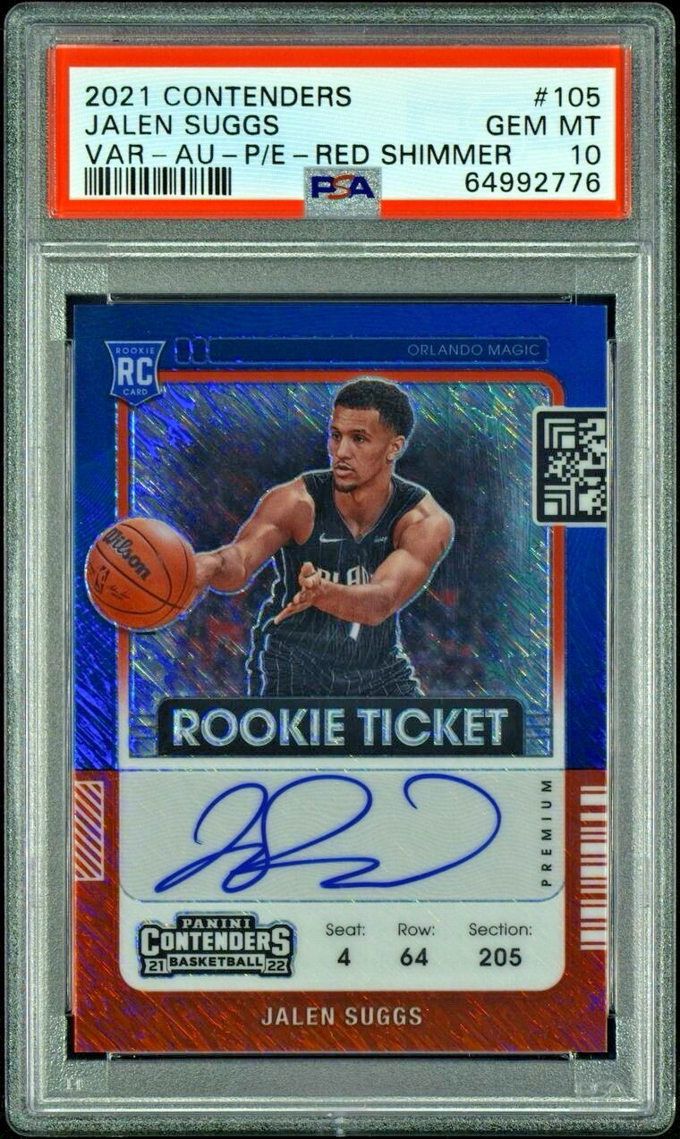 PSA 10: 2021 Jalen Suggs Rookie Ticket Auto Premium Edition Red Shimmer /5