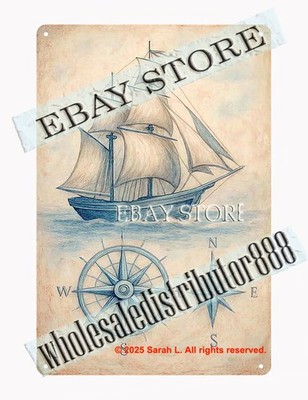 Sailing map tin sign maritime decor nautical rusty collectible