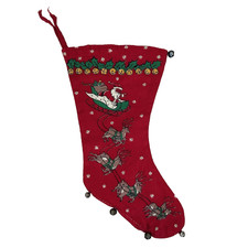Vintage Christmas Stocking Santa Reindeer Sle...