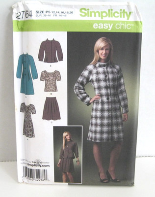 Simplicity 2764 Easy Coat or Jacket, Dress or Top & Skirt Misses' 12-20 Pattern