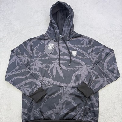 Crooks and Castles Hoodie Mens Large Black Weed Chain Print Pullover Streetwear