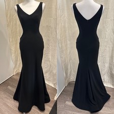 VTG Y2K Xscape Black Rhinestone Mesh Side Cutout Mermaid Evening Gown Sz 0 Prom