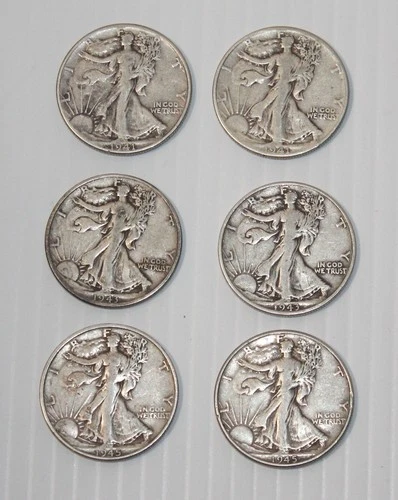 New ListingVtg Lot of 6 Walking Liberty Half Dollars 90% Silver 50C 1941 1943 1945