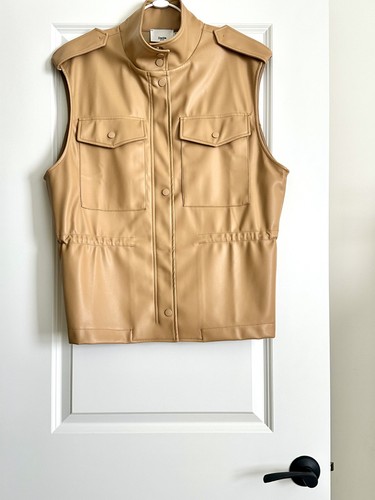 THE FRANKIE SHOP Ines Faux Leather Cargo Vest in Neutral Size XS/S