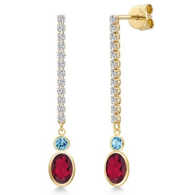 14K Yellow Gold Ruby Red Mystic Topaz and Swiss Blue Topaz and Lab Grown