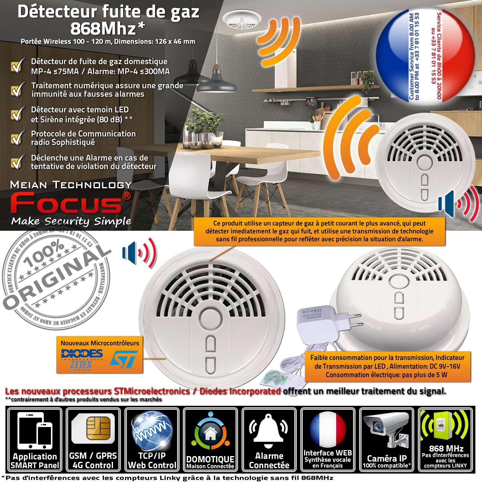Centrale alarme connectée anti-intrusion et fuite de gaz butane avec relais de sécurité maison
