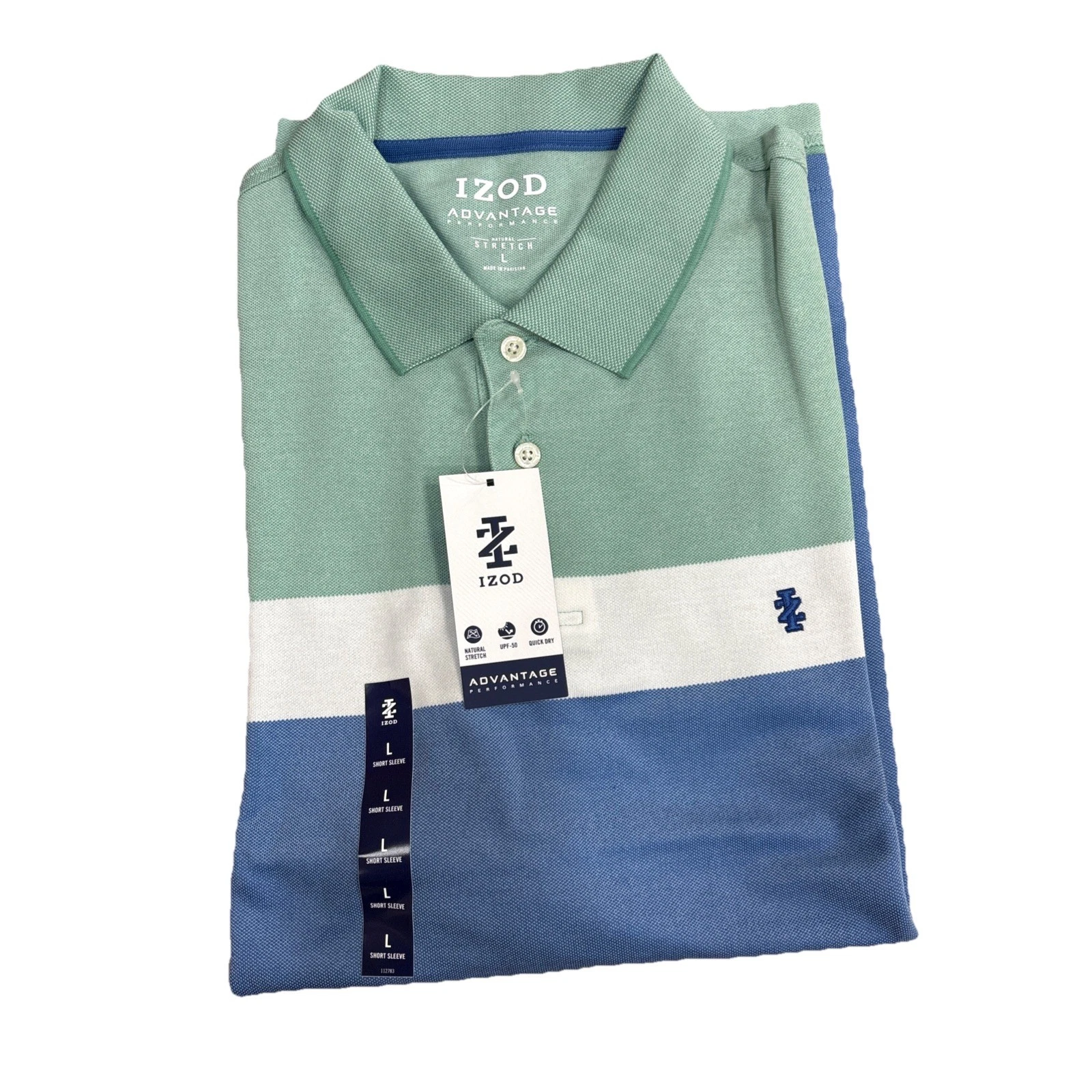 IZOD Men's Advantage Performance Short Sleeve Polo Shirt Size L In Beryl Green