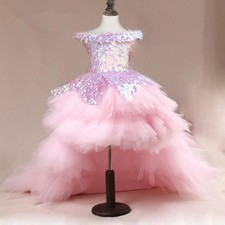 Girl Wedding Dress Kids Pink Tutu Sequin Gowns Girl Party Wear Elegant Frocks