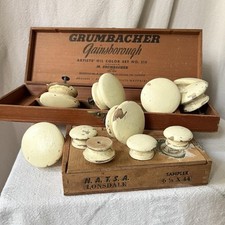 11 Piece Lot Primitive Cream Painted Round Wood Cabinet Knobs Rustic Style