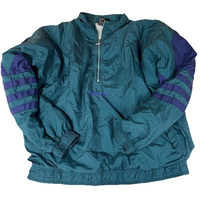 Vintage Adidas Unisex Windbreaker Size Large Blue Quarter Zip