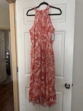 Nine West Womens Pink Coral Floral Sleeveless Midi Dress Size Large