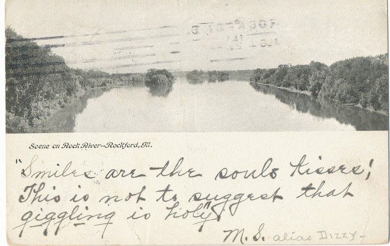 Scene on Rock River - ROCKFORD, ILLINOIS HORIZ. LINE CANCEL - 1905  (postcard)