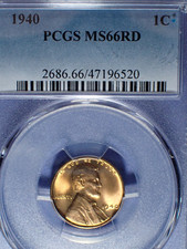 1940 Lincoln cent  PCGS MS 66 Red