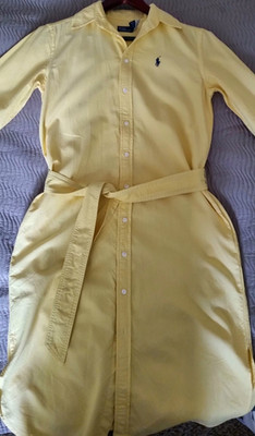 Polo Ralph Lauren Hemdblusenkleid gelb XS Langarm Canvas Gürtel bestickt Kragen