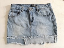Black Label Denim Mini Skirt Womens Size M Blue Fringe Raw Hem Festival