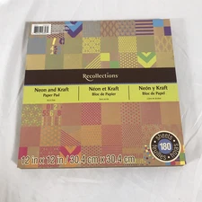 Recollections Neon and Kraft Paper Pad 12x12” Acid Free Approx 180 Sheets