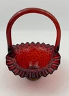 Beautiful Vtg Fenton Glass Basket Dish With Handle Red Candy Trinkets Hobnail