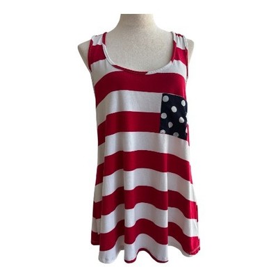 mon ami USA Red White Blue Striped Tank Top - Women's M (2543-1)