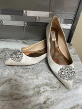 Badgley Mischka Women's Flats Comfort Shoes Slip On Pointed Jewel 9 Ivory Formal