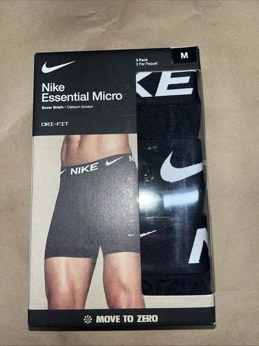 Nike Essential Micro Boxer Brief, Dri-FIT 3Pk, Black/Black/Black, Medium