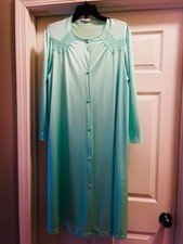 Vintage Vanity Fair Robe Large Aqua Button Up Lace USA lace