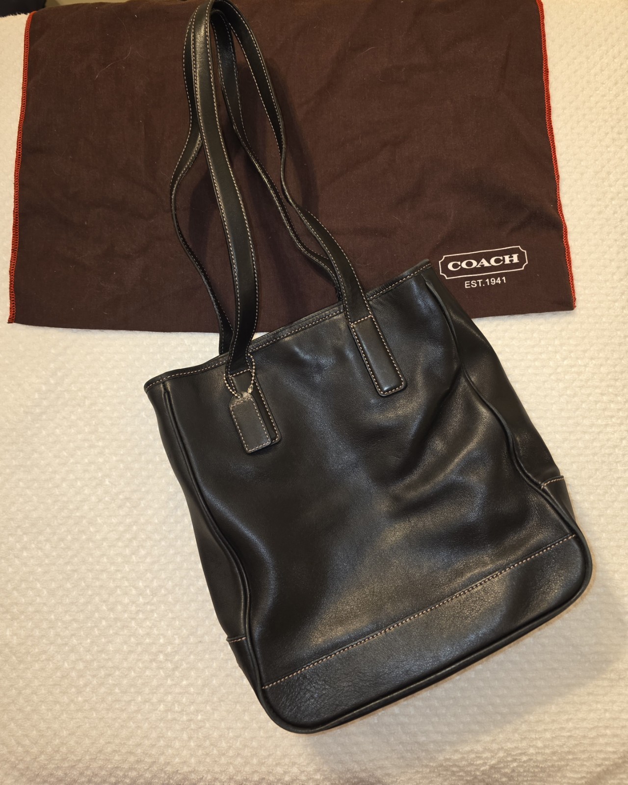 COACH Vintage Hampton Tote Shoulder Bag Black  Leather 7776