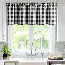  Buffalo Plaid Curtains Valances for 60"W x 18"L (Pack of 1) Black and White