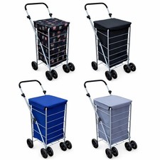 6 Wheel Folding Shopping Trolley Cart Large Caged Grocery & Laundry Travel Frame