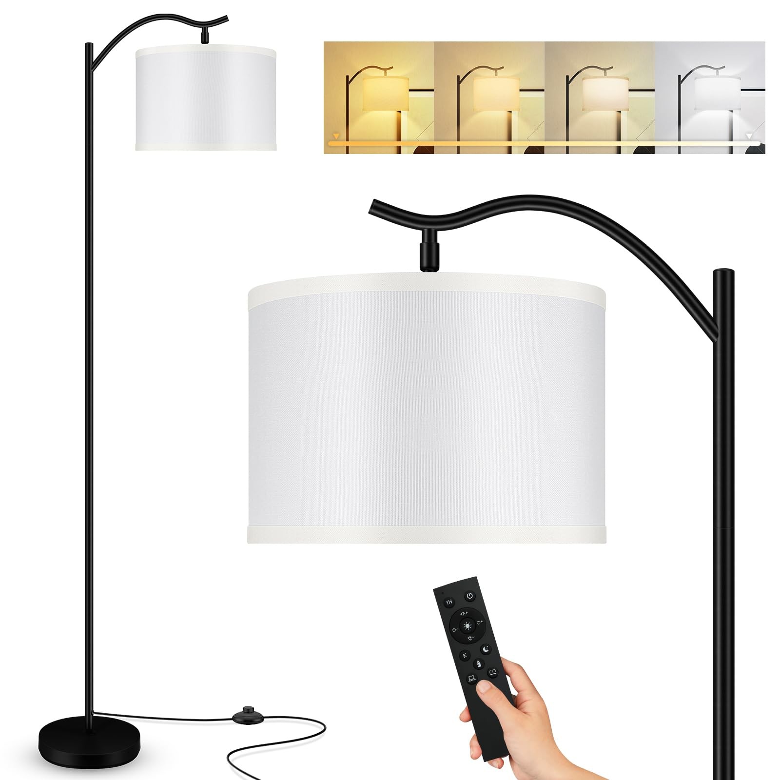 Modern Arc Floor Lamp with Remote Control & Stepless Dimming for Living Room-image